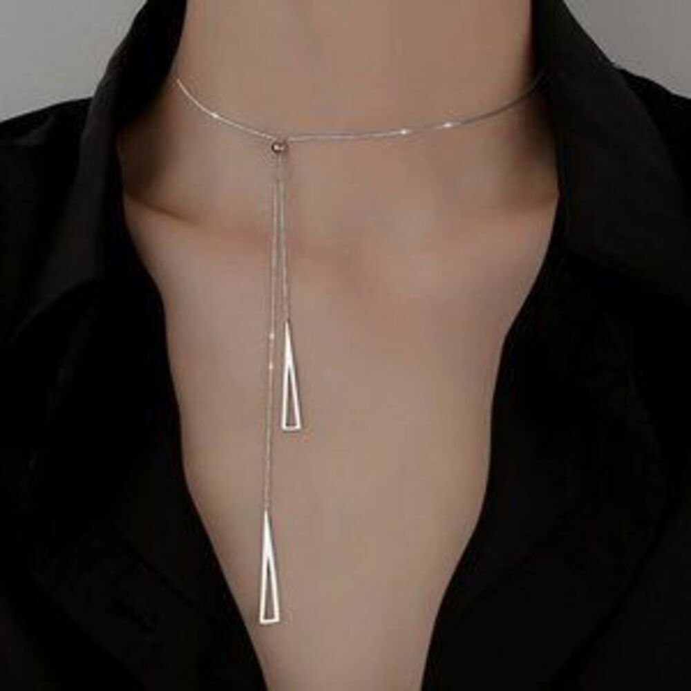 *NEW 925 Sterling Silver Triangle Drop Necklace